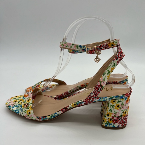 Nanette Lepore Clarissa Orange/Blue Floral Block Heels Sandals Size 9 - Picture 8 of 16